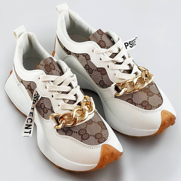 Buty sportowe z łańcuchem białe (n-205)