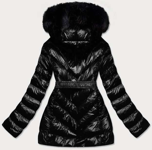 Błyszcząca kurtka zimowa na misiu czarna (w673)