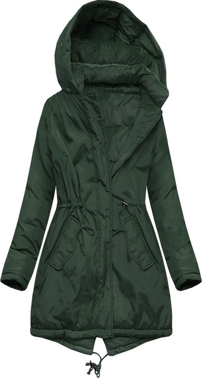 DWUSTRONNA DAMSKA PARKA ZIMOWA WELUROWA CIEMNOZIELONA (7911)