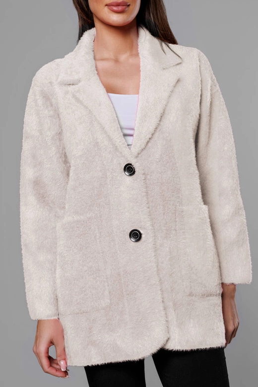 Krótka wełniana narzutka alpaka beżowa (7108-1)