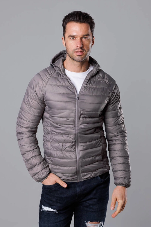 Pikowana kurtka męska z kapturem ciemnoszara (HM112-2)