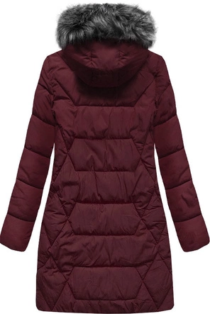 DŁUŻSZA ZIMOWA KURTKA DAMSKA Z KAPTUREM BORDOWA (B9902)