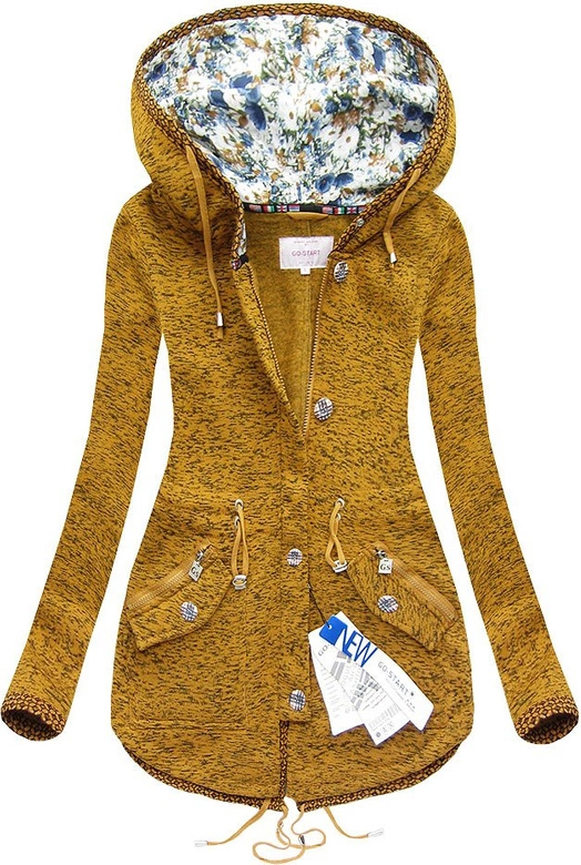 CIEPŁA DŁUGA BLUZA Z KAPTUREM MUSZTARDOWA (LX153)