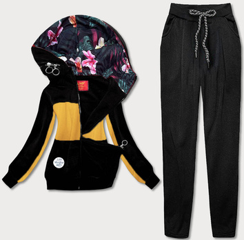 Dres damski bluza + spodnie żółty-czarny(AMG808)