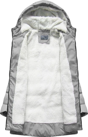 DAMSKA DŁUŻSZA KURTKA ZIMOWA Z KAPTUREM SZARA (B2642)