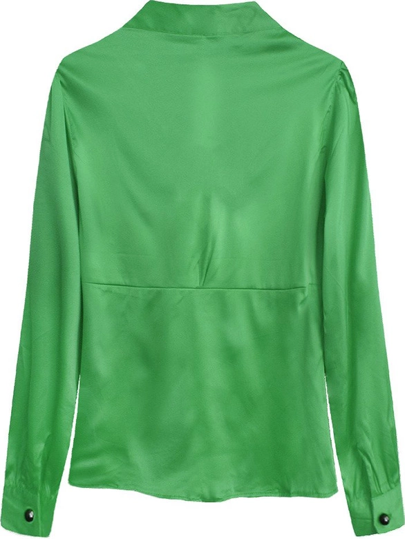 SATYNOWA KOSZULA Z WIĄZANĄ STÓJKĄ ZIELONA (X1066X)