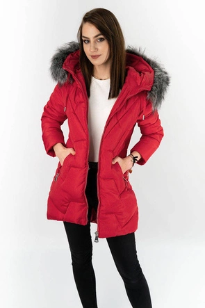 PIKOWANA KURTKA DAMSKA ZIMOWA CZERWONA (B9527)