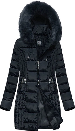 DŁUŻSZA DAMSKA KURTKA Z KAPTUREM GRANATOWA (B2620-30)