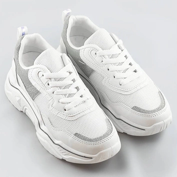 Sneakersy damskie z brokatowymi wstawkami biało-szare (lu-2)