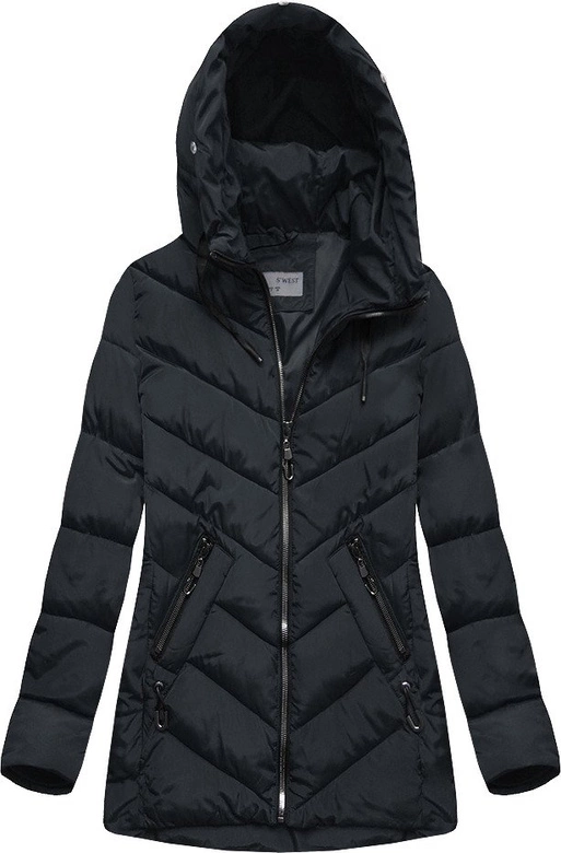 ZIMOWA PIKOWANA KURTKA DAMSKA Z KAPTUREM GRANATOWA (B2633)