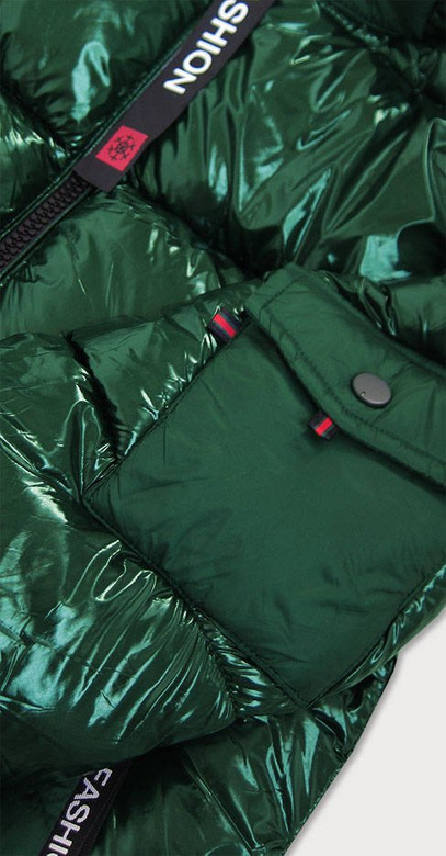 BŁYSZCZĄCA ZIMOWA KURTKA DAMSKA ZIELONO-ŻÓŁTA (R9545)