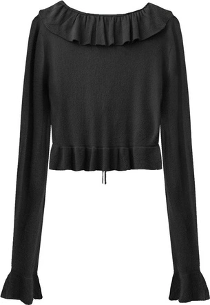 KRÓTKI WIĄZANY SWETEREK CZARNY (1578)