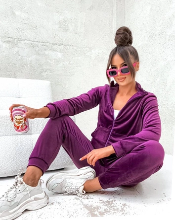 Welurowy komplet z rozpinaną bluzą bordowy (771)