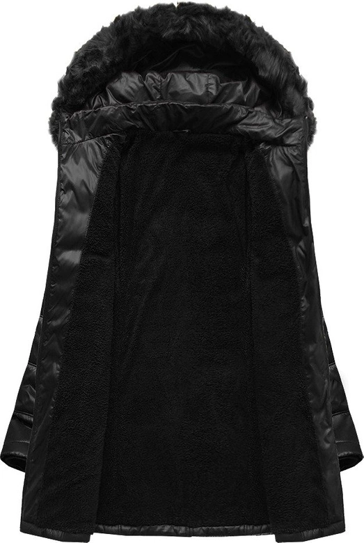 PIKOWANA DAMSKA KURTKA ZIMOWA Z KAPTUREM CZARNA (B2617-30)