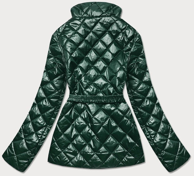 Pikowana kurtka damska z paskiem ciemnozielona (bh2208)