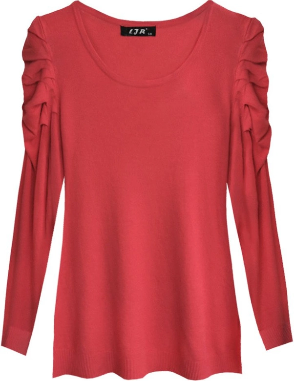 SWETER Z BUFIASTYMI RAMIONAMI CZERWONY (1528)