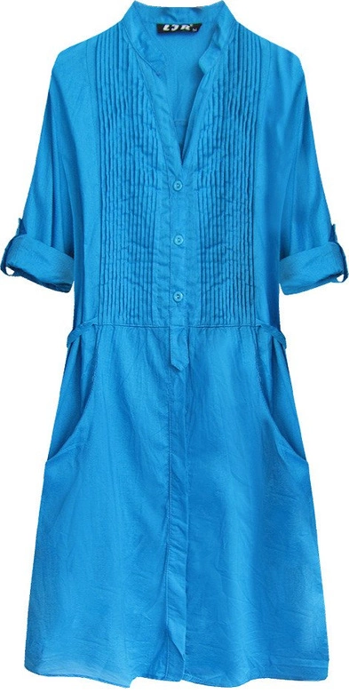 DŁUGA KOSZULA Z ZAKŁADKAMI NIEBIESKA (1032)