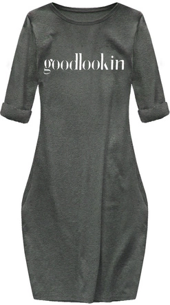 BAWEŁNIANA SUKIENKA OVERSIZE CIEMNOSZARA (144ART)