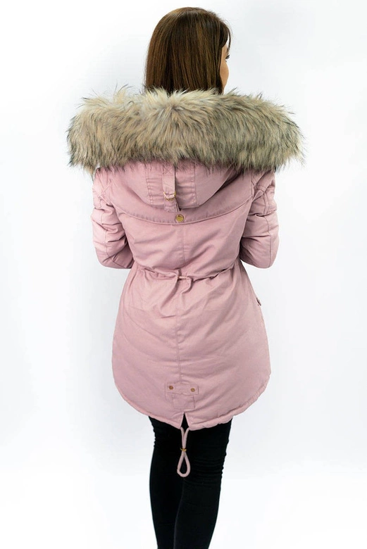 DWUSTRONNA DAMSKA KURTKA ZIMOWA Z KAPTUREM RÓŻOWO-GRANATOWA (W632)