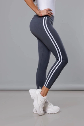 Bawełniane legginsy damskie z lampasami grafitowe (yw06038)