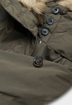 Pikowana zimowa kurtka damska z futerkiem khaki (m-137)