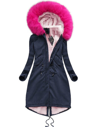 BAWEŁNIANA DŁUGA PARKA GRANATOWA (7610-2)