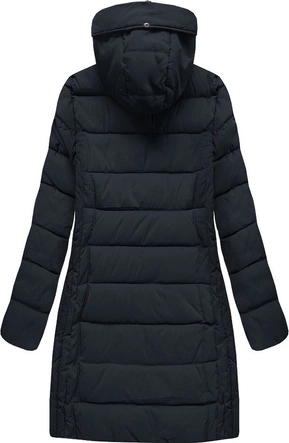 DŁUŻSZA PIKOWANA DAMSKA KURTKA ZIMOWA Z KAPTUREM GRANATOWA (B9502)