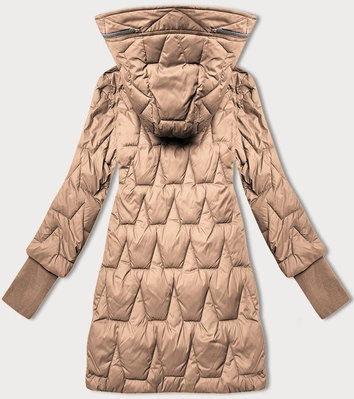 Pikowana przejściowa kurtka damska z dzianinowymi ściągaczami Libland beżowa (LD-7775)