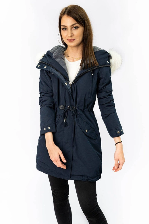 DAMSKA PARKA ZIMOWA NA MISIU GRANATOWA (W378)