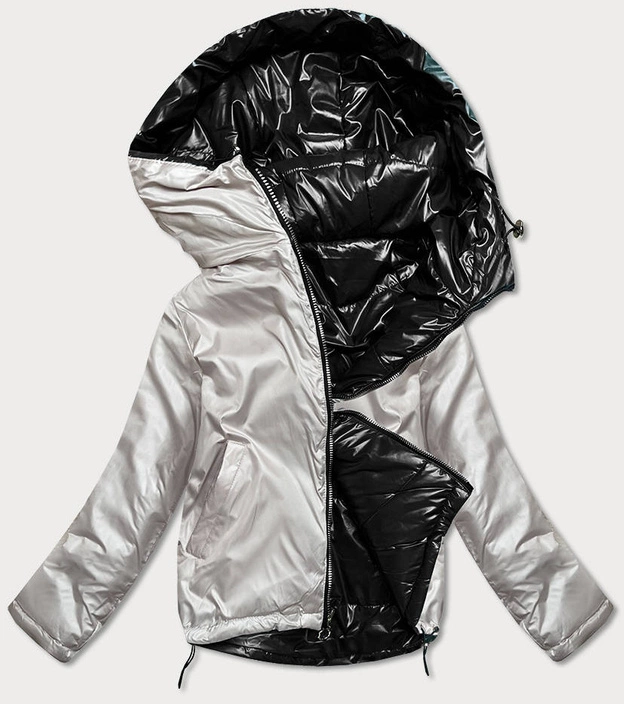 Krótka dwustronna kurtka damska czarny/beż (bh-2204big)