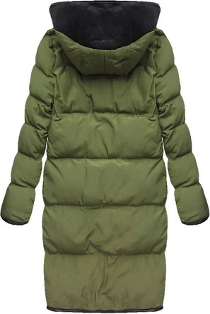 PIKOWANY PŁASZCZ ZIMOWY MIDI ZIELONY (8049)