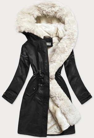 ZIMOWA DAMSKA PARKA BAWEŁNIANA CZARNA-ECRU (FM2103-B11)