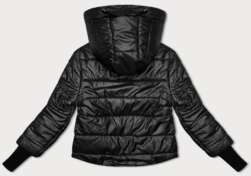 Krótka kurtka damska z dzianinowymi ściągaczami S'West czarna (B8189-1)