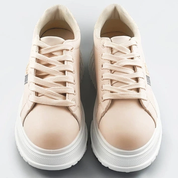 Sneakersy na grubej podeszwie beżowe (ad-576)