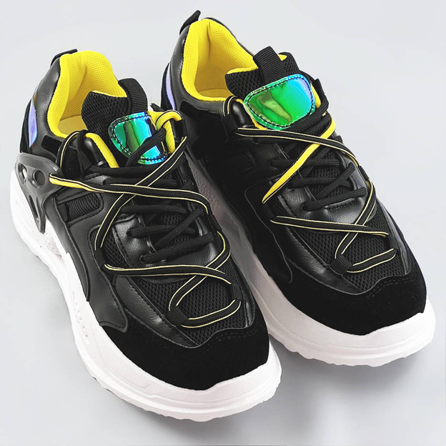 Sneakersy damskie z podwójnymi sznurówkami czarne (7001)