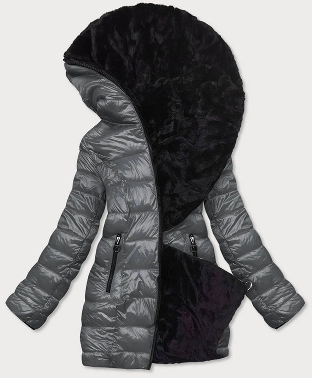 DWUSTRONNA KURTKA DAMSKA ZIMOWA GRAFITOWO-CZARNA (B9582-7001)
