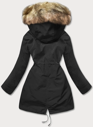Ciepła kurtka zimowa damska czarny/ecru/brąz  (w629big)