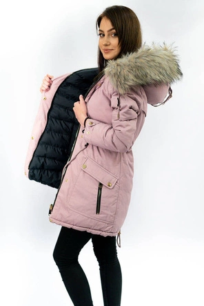 DWUSTRONNA DAMSKA KURTKA ZIMOWA Z KAPTUREM RÓŻOWO-GRANATOWA (W632)
