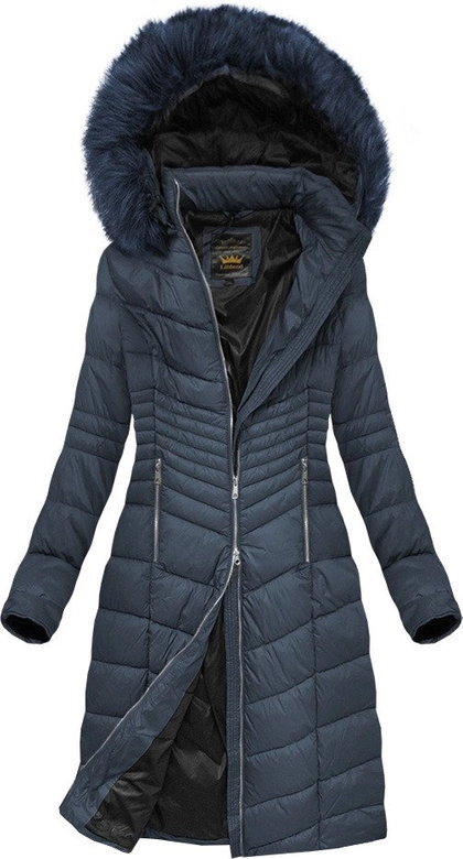 DAMSKA PIKOWANA KURTKA ZIMOWA Z KAPTUREM GRANATOWA (7762BIG)