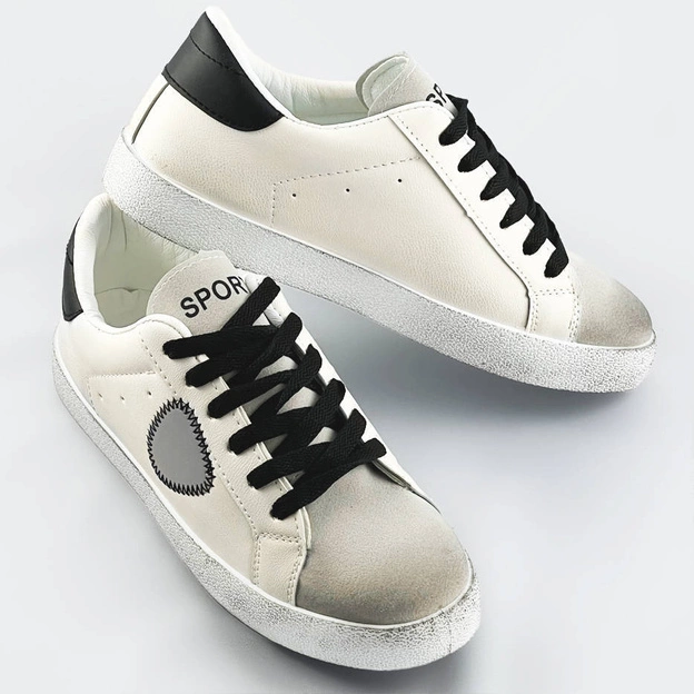 Damskie trampki z łączonych materiałów biało-czarne (1088)