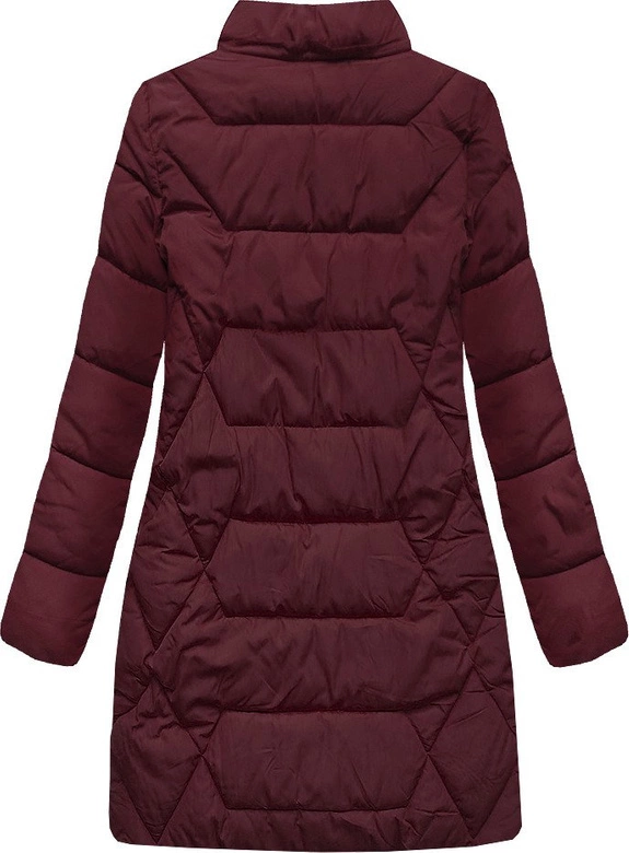 DŁUŻSZA ZIMOWA KURTKA DAMSKA Z KAPTUREM BORDOWA (B9902)