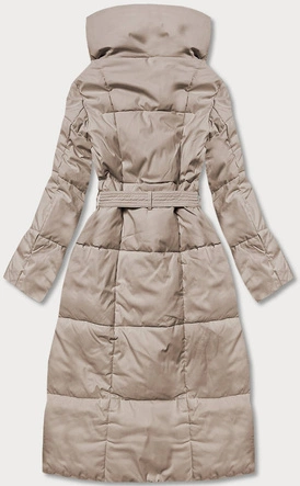 Zimowy płaszcz damski z paskiem jasny beż (2M-061)
