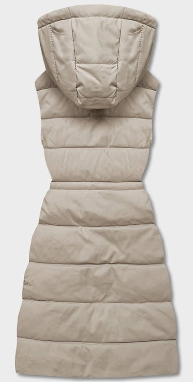 Puchowy bezrękawnik damski z kapturem beżowy (CAN-860)