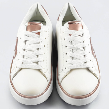 Sznurowane sneakersy z gwiazdką biały-miedź (bb126n)