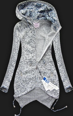 GRUBA BLUZA Z KAPTUREM JASNOSZARA (LX9913)