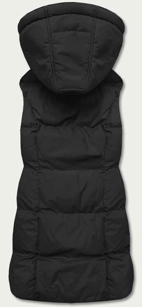 Puchowy bezrękawnik damski z kapturem czarny (5m721-392)