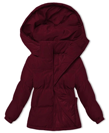 Damska kurtka zimowa z kapturem bordowa (5M3169-1)