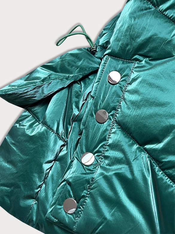 Metaliczna krótka zimowa kurtka damska puffer zielona (omdl-022)