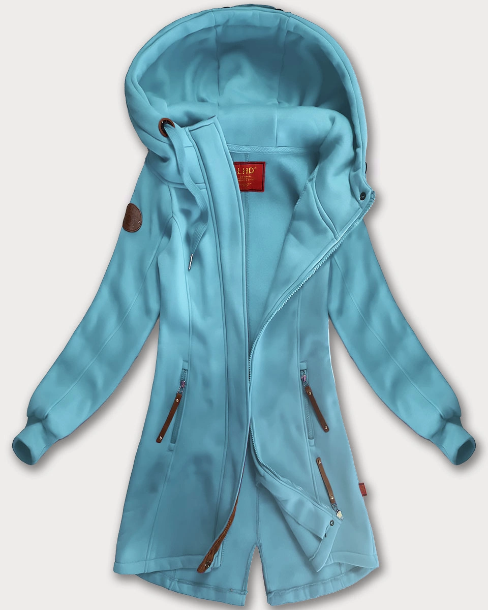 Długa bluza damska z kapturem błękitna (AMG-675/2)