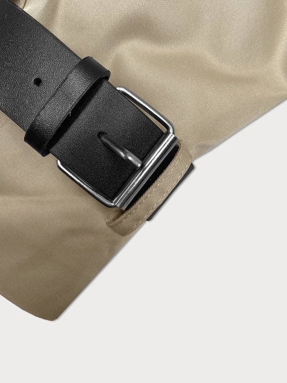 Długi damski trencz z paskiem ciemny beż (1803#-5)